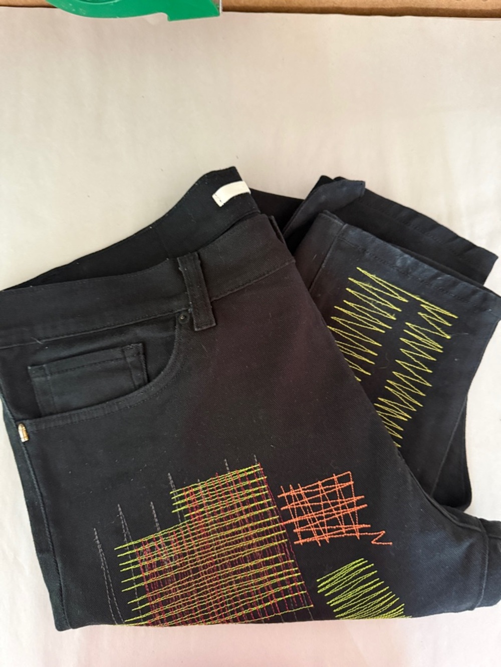 Golden Denim Black Slim Stitch Embroidered Patchwork Jeans Size 38